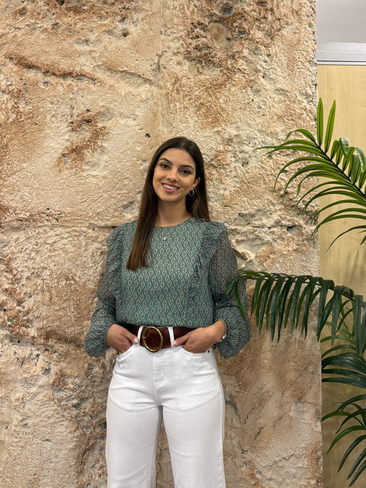 BLUSA VERDE AGUA ESTAMPADA GLITTER