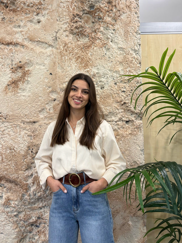 CAMISA OVERSIZE OXFORD RAYAS BEIGE