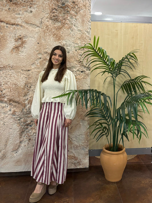 FALDA RAYAS BEIGE-BUGANVILLA