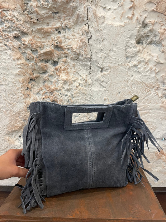 BOLSO PIEL GRIS FLECOS CUADRADO