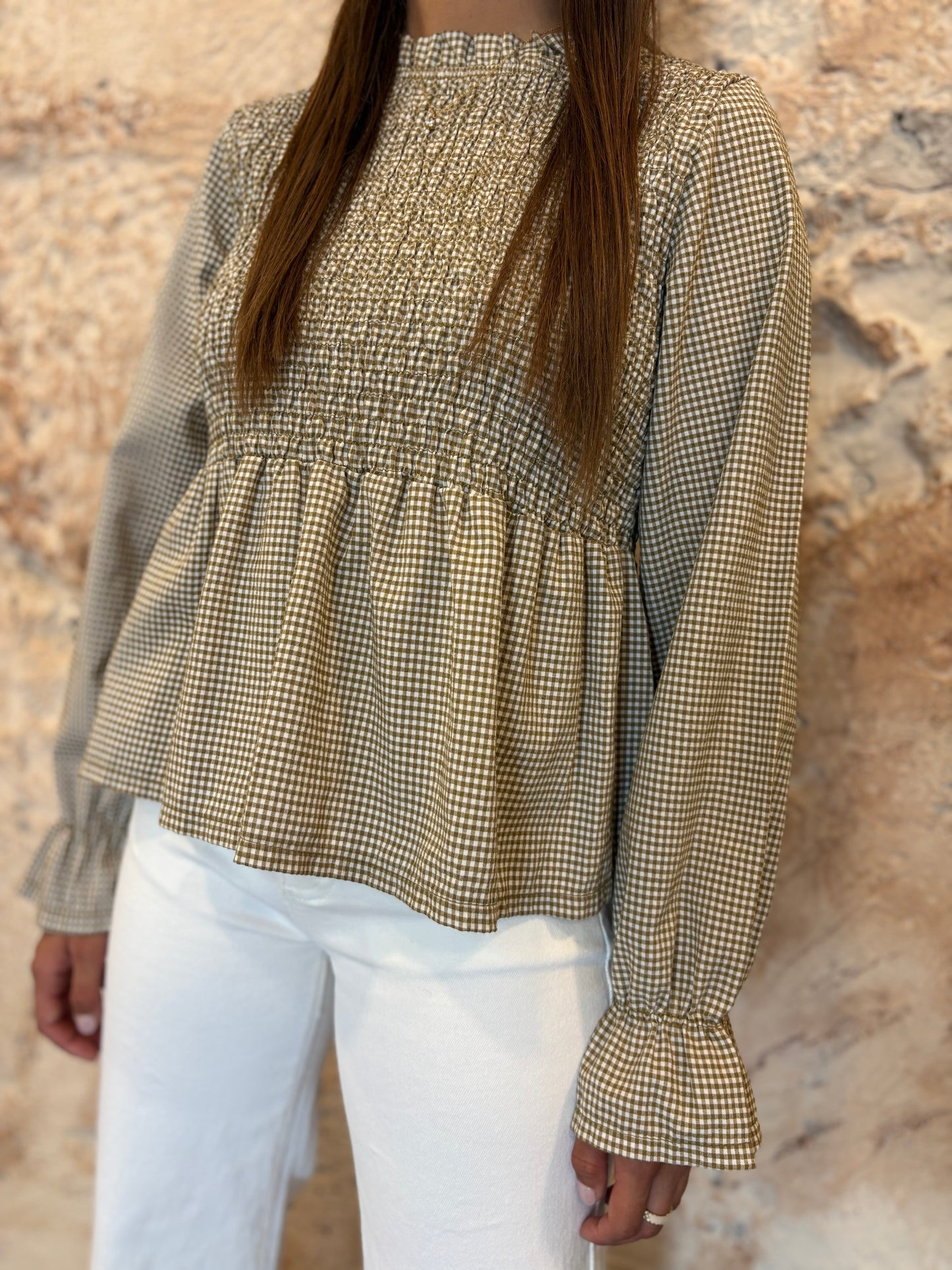 BLUSA PANEL DE ABEJA VICHY VERDE