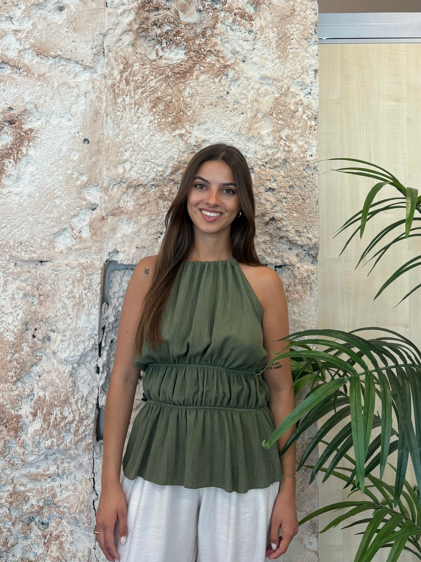 TOP CUELLO HALTER BAMBULA VERDE KAKI