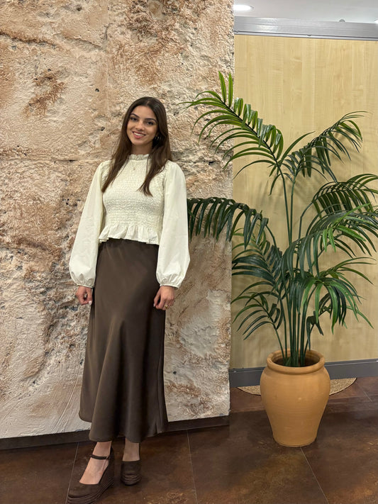 FALDA SATINADA MARRÓN