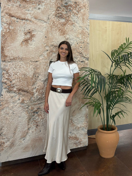 FALDA MIDI SATINADA BEIGE