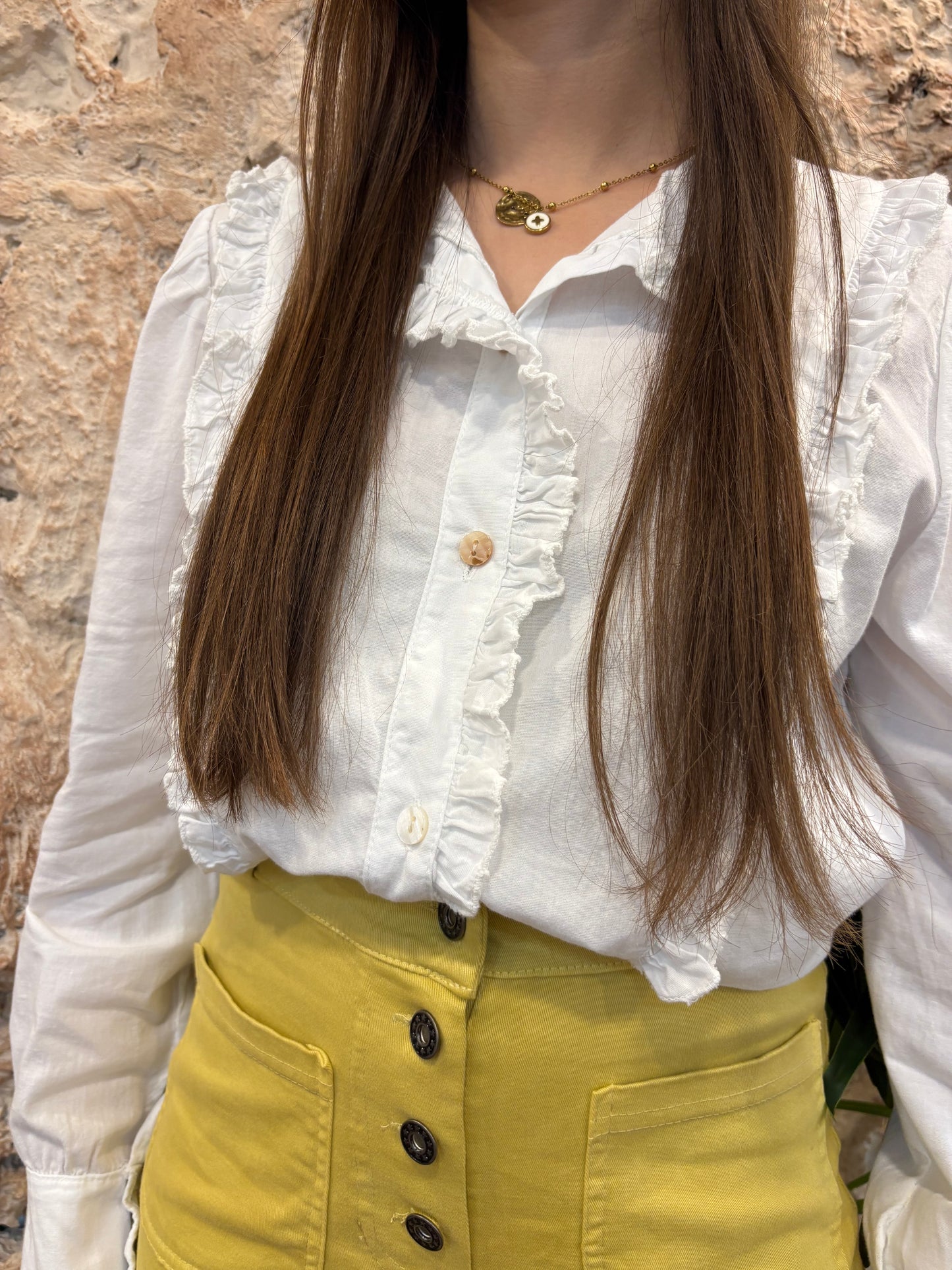 CAMISA ABOTONADA VOLANTES BLANCO
