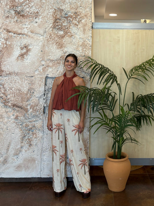 PANTALÓN FLUIDO ESTAMPADO PALMERAS