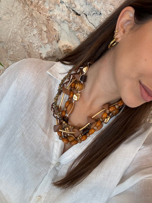 COLLAR MAXI ABALORIOS COMBINADOS TEJA