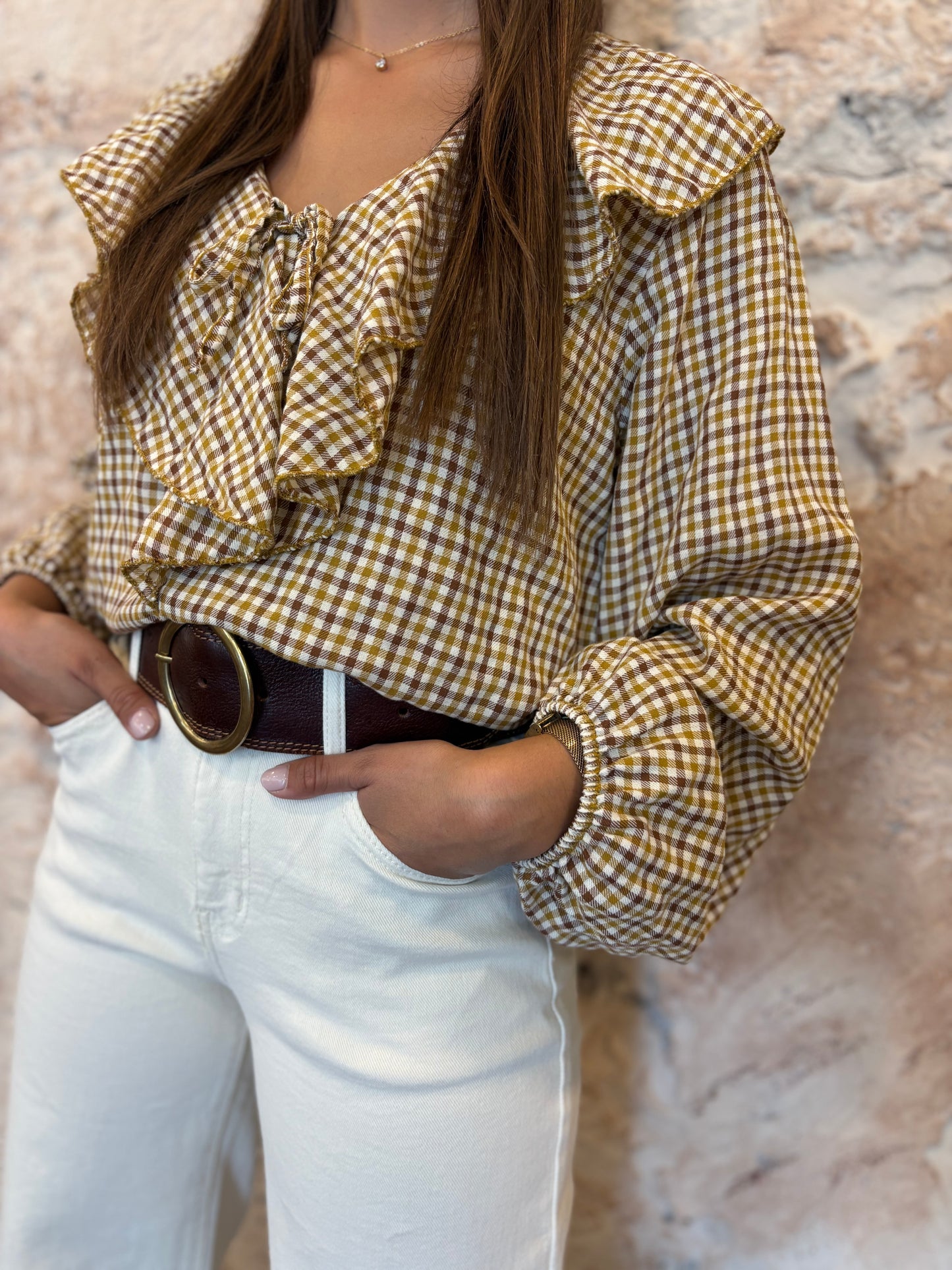 BLUSA CHORRERA VICHY MOSTAZA