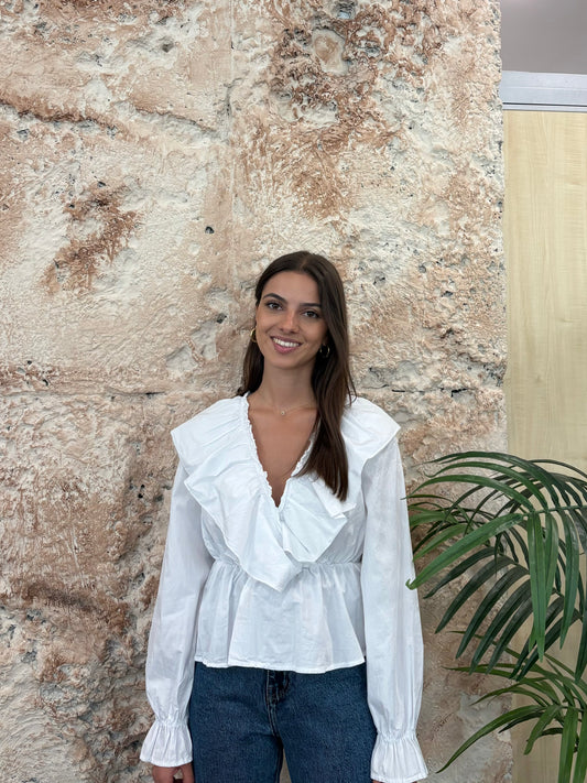 BLUSA BLANCA VOLANTE CRUZADO