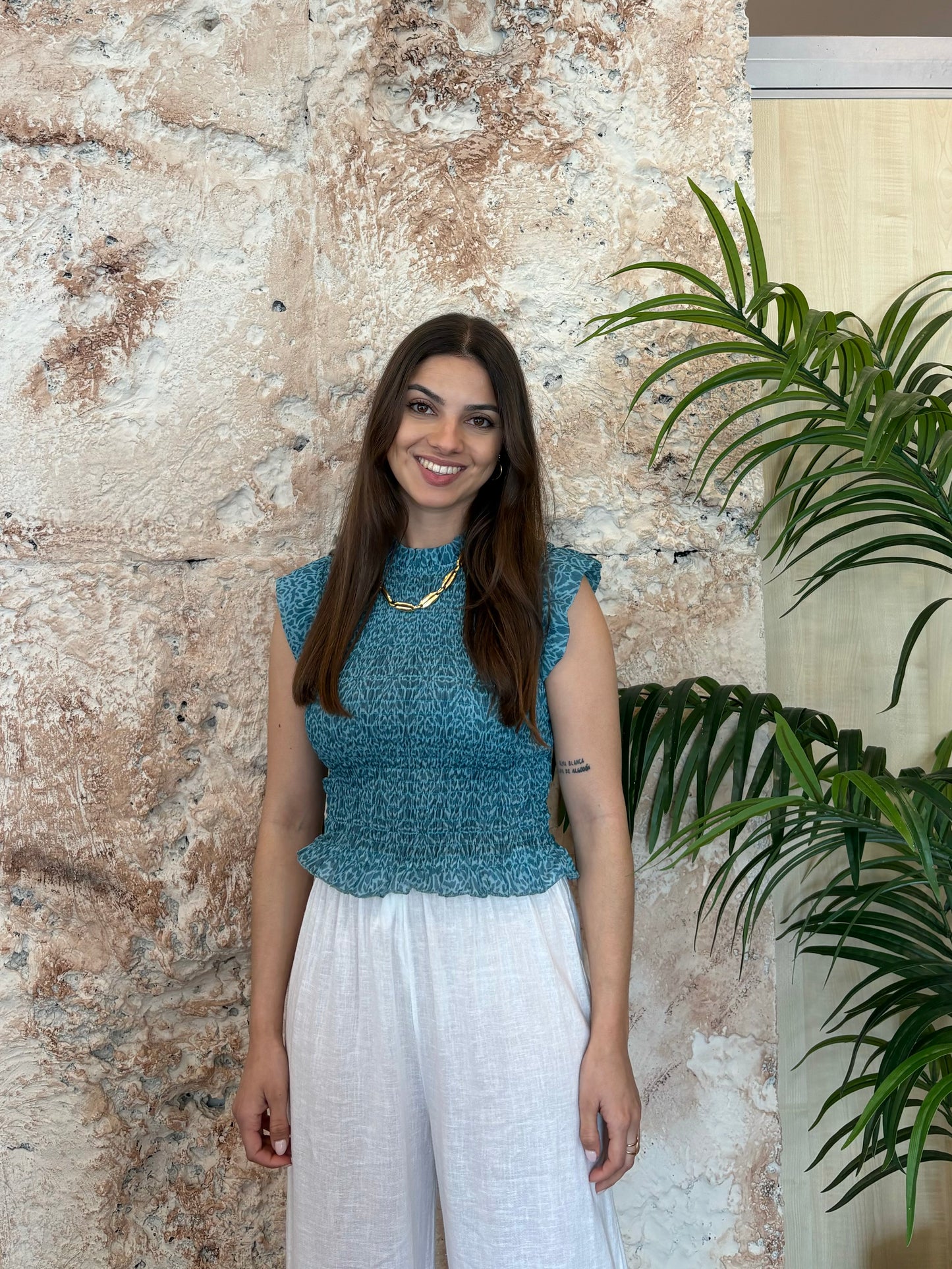 TOP ESTAMPADO PANEL TURQUESA