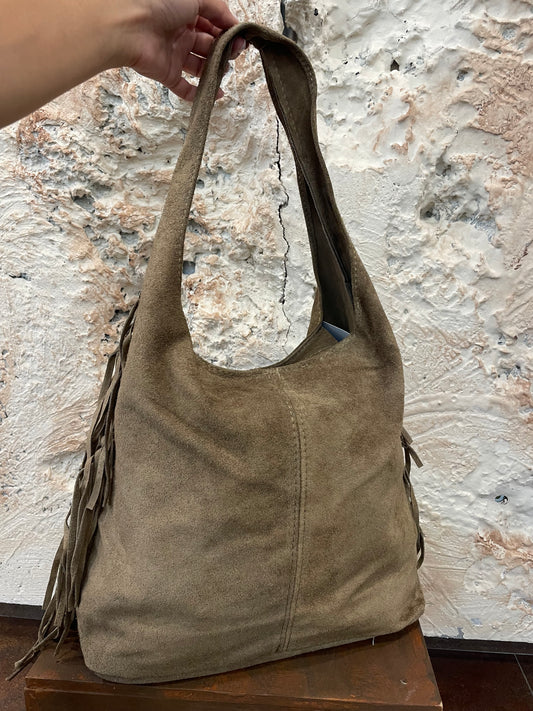 BOLSO PIEL FLECOS TAUPE