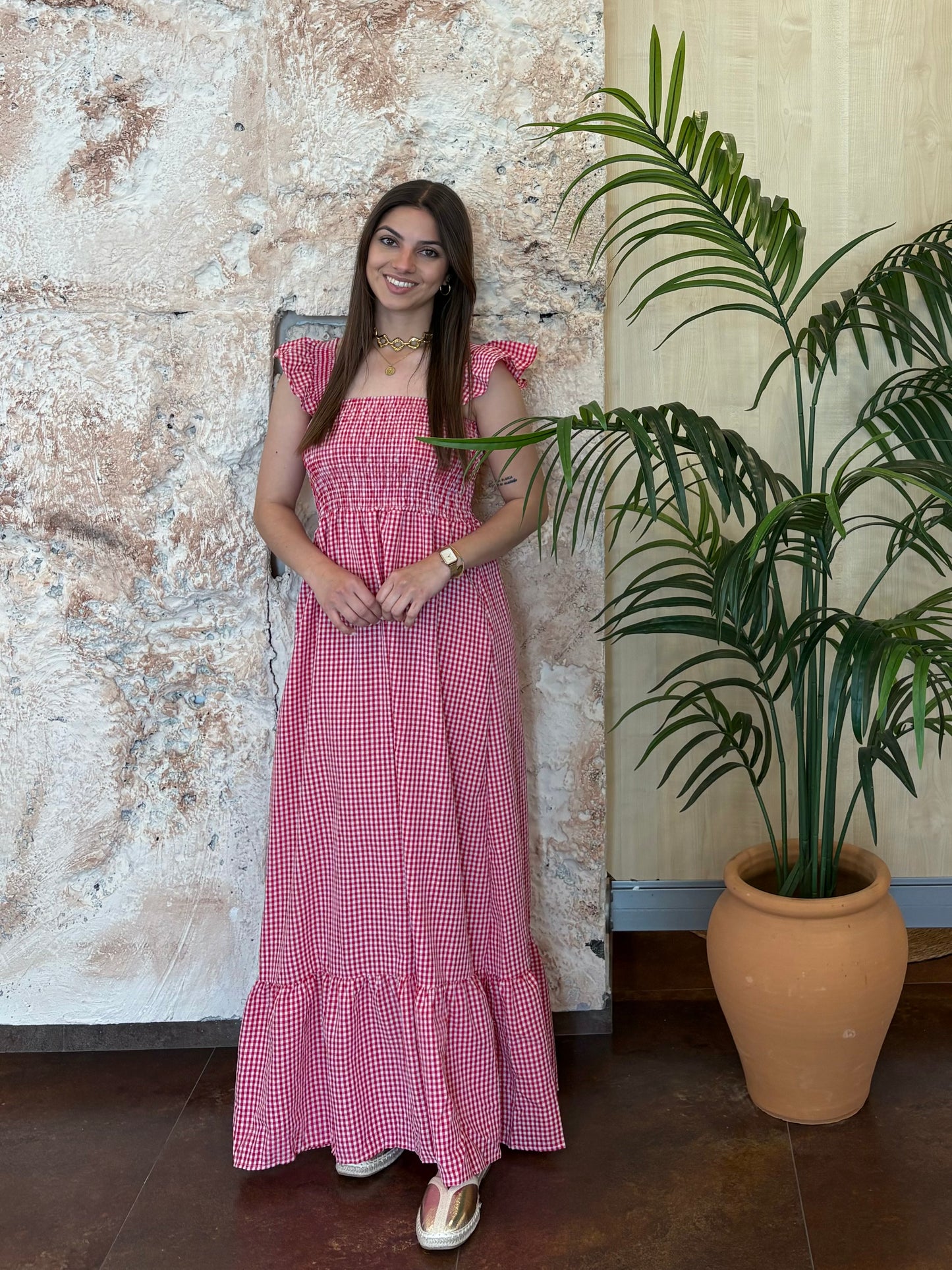 VESTIDO PANEL VICHY ROJO