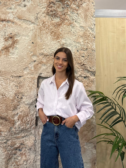 CAMISA OVERSIZE OXFORD RAYAS ROSA