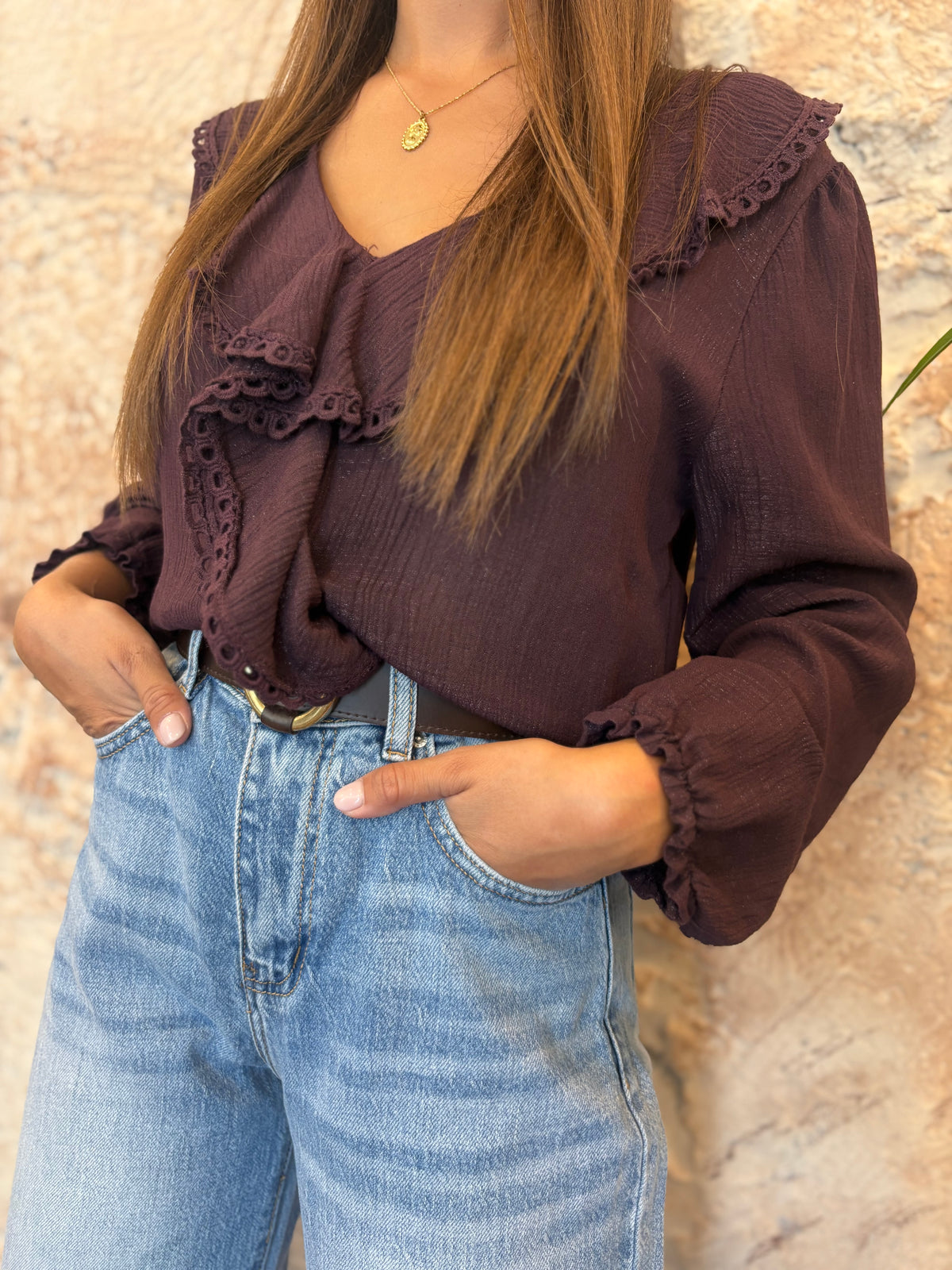 BLUSA CHORRERA GLITTER MORADA