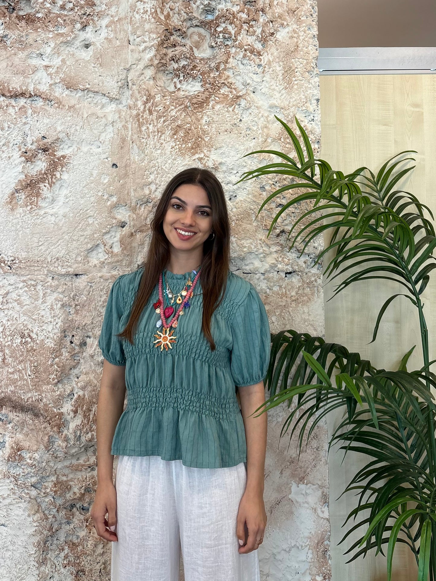 BLUSA PANEL VERDE AGUA