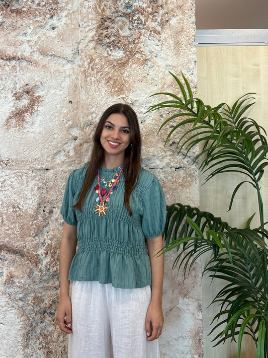 BLUSA PANEL VERDE AGUA