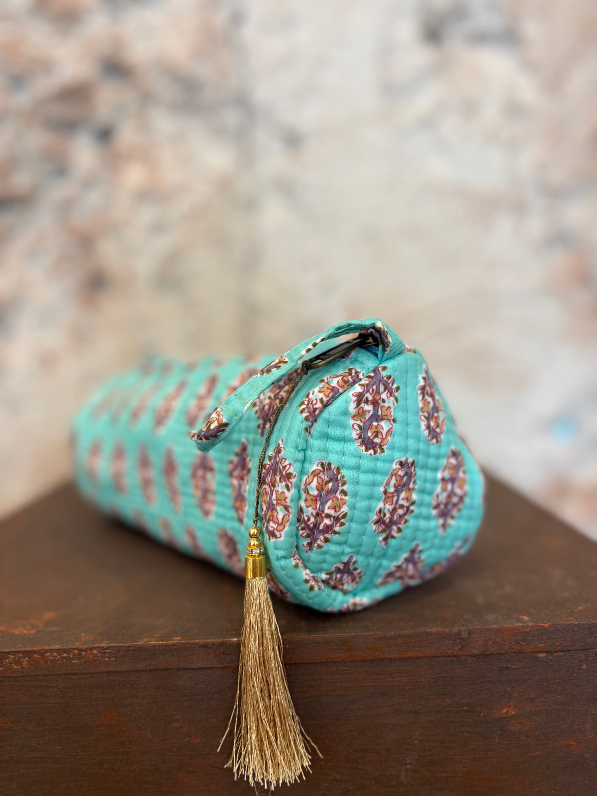 ESTUCHE GRANDE ESTAMPADO VERDE AGUA