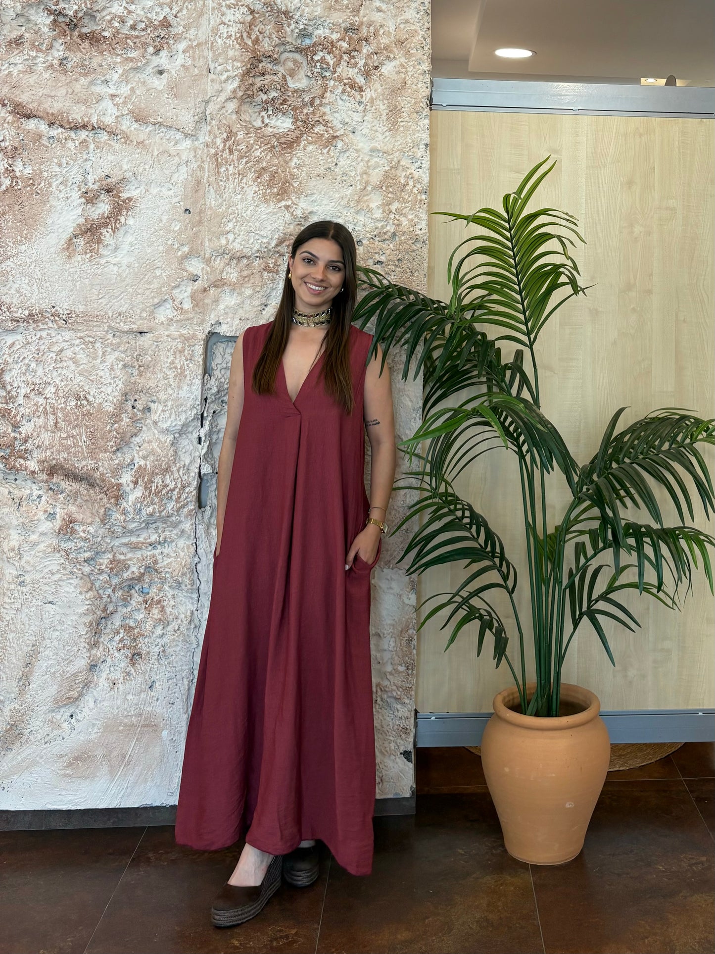 VESTIDO LARGO FLUIDO FRAMBUESA
