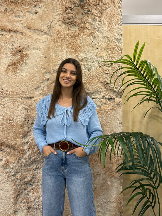 JERSEY HILO CUELLO BOBO CELESTE