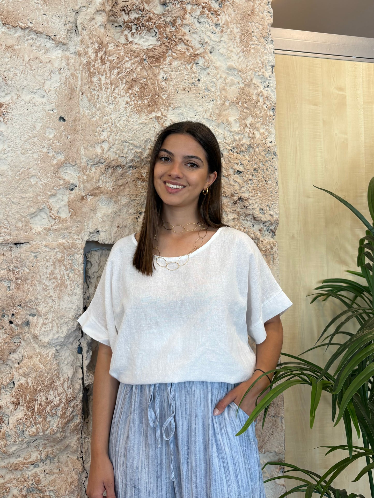 BLUSA EFECTO LINO BLANCO