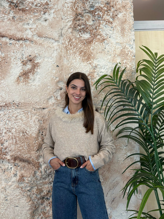 JERSEY CUELLO PELO REDONDO BEIGE