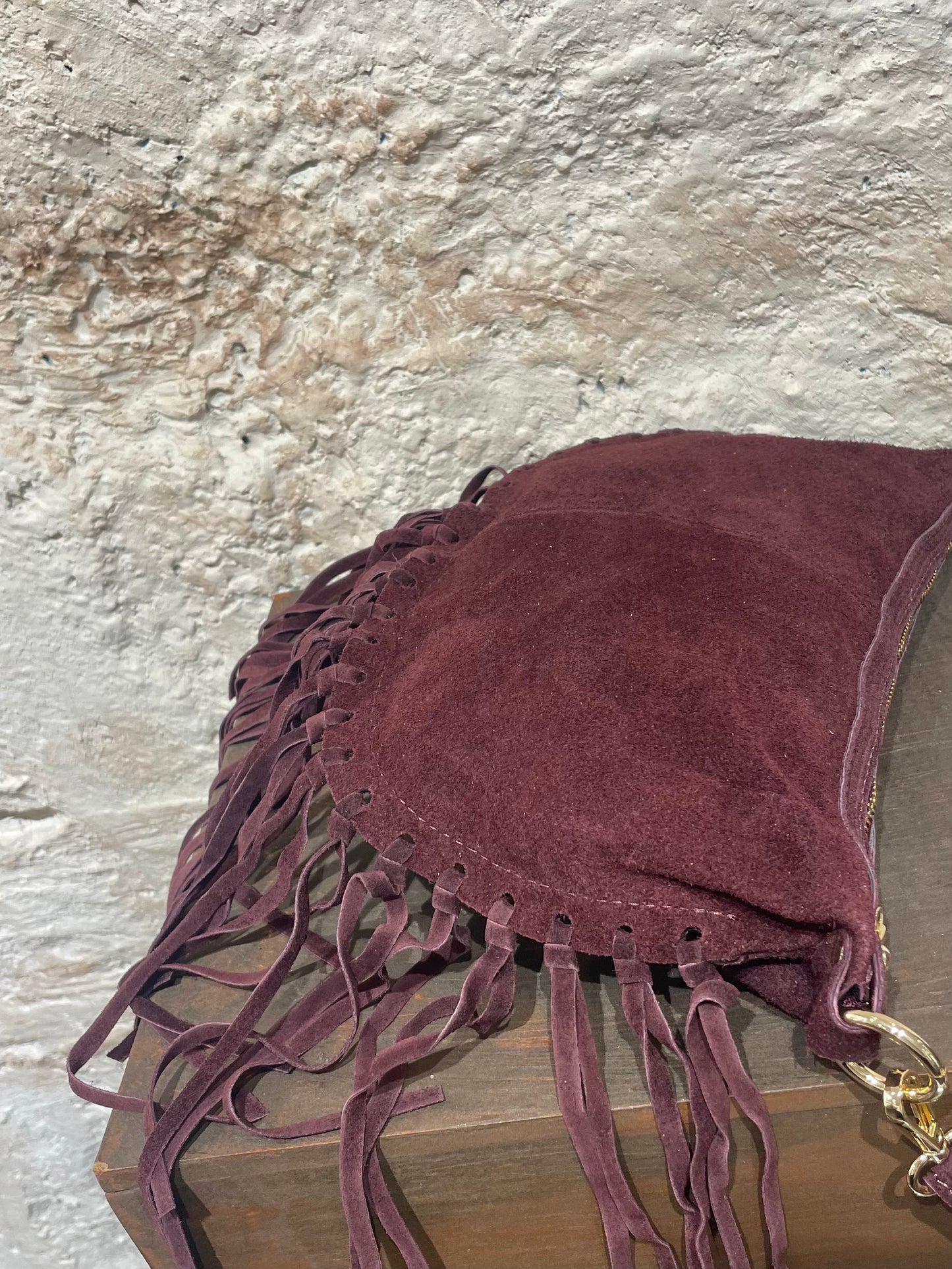 BOLSO PIEL FLECOS BURDEO