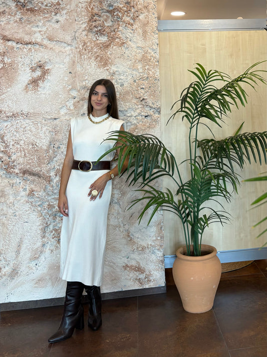 VESTIDO PUNTO HOMBRERAS BEIGE