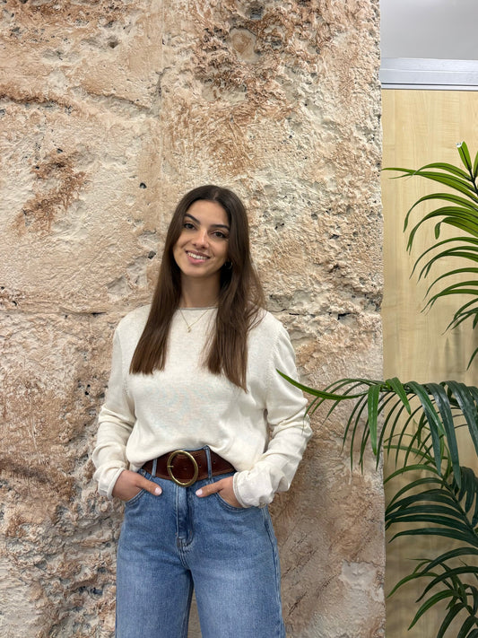 JERSEY HILO BEIGE FRANJA CUELLO