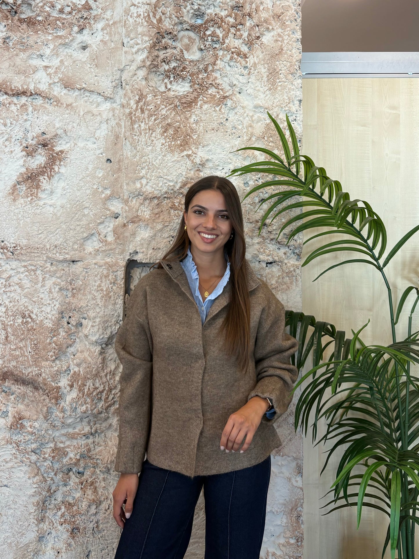 CARDIGAN PUNTO CUELLO PERKINS TAUPE