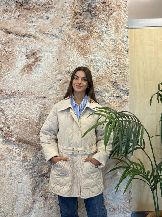 CHAQUETA ACOLCHADA CUELLO PANA BEIGE