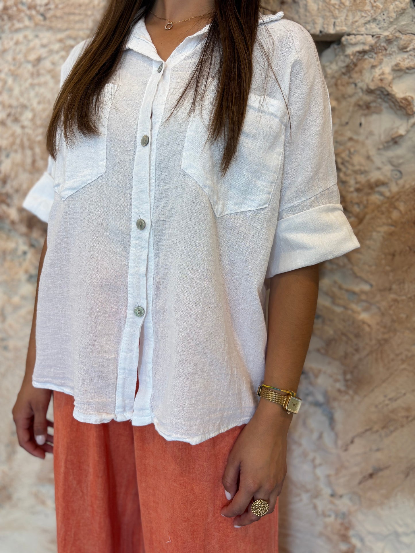 CAMISA EFECTO LINO BLANCA
