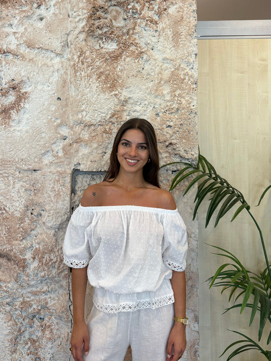 BLUSA PLUMETI PUNTILLA BLANCA