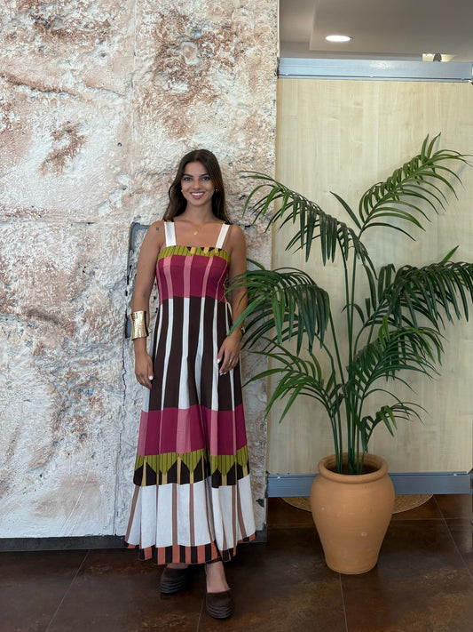 VESTIDO FLUIDO TIRANTE ESTAMPADO ÉTNICO