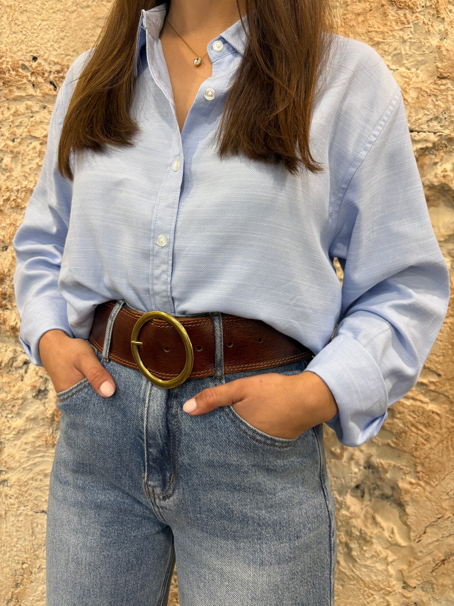 CAMISA OVERSIZE OXFORD PIQUÉ CELESTE