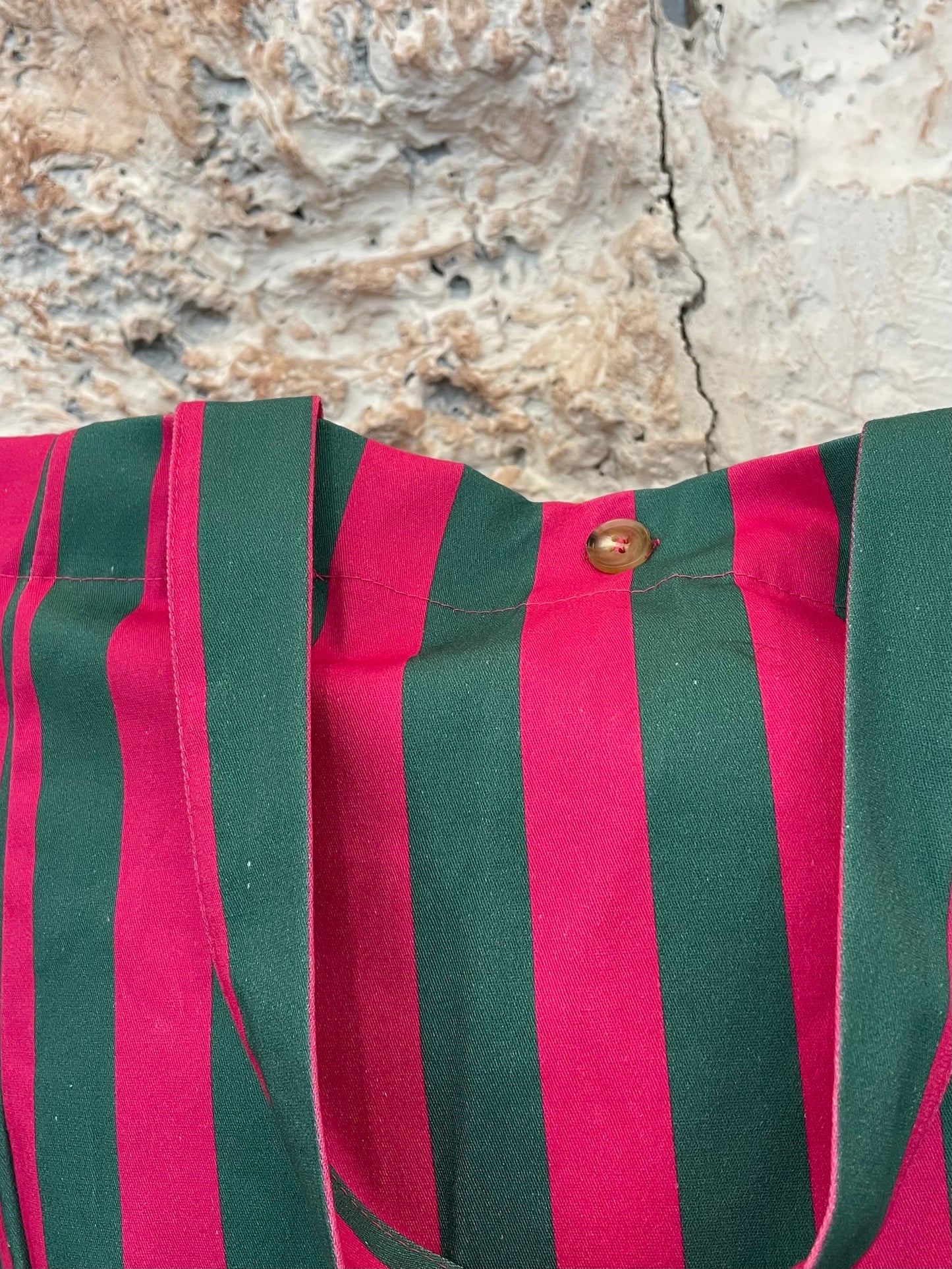 BOLSO SHOPPER TELA RAYAS VERDE - ROSA FUCSIA
