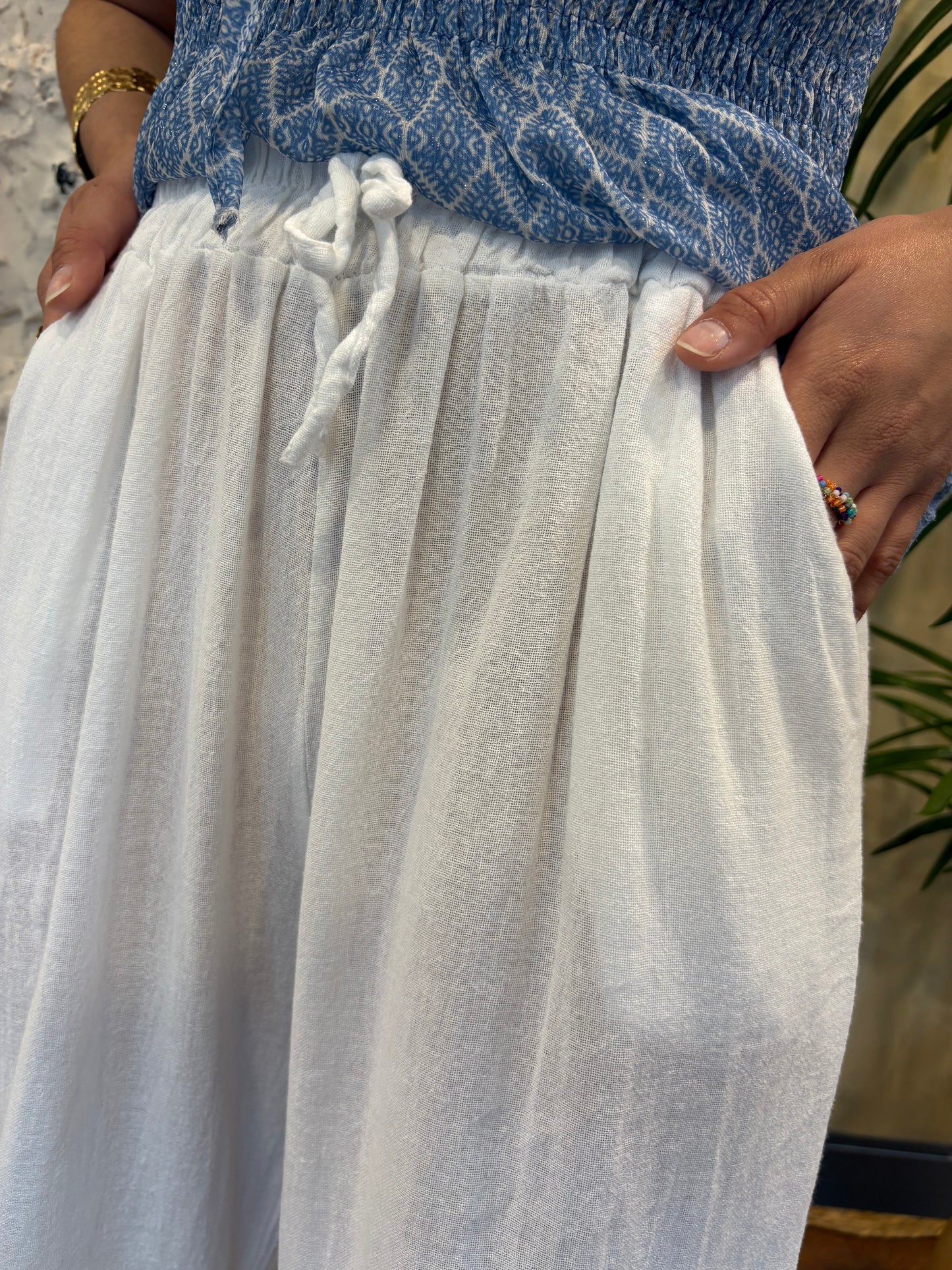 PANTALÓN EFECTO LINO BLANCO