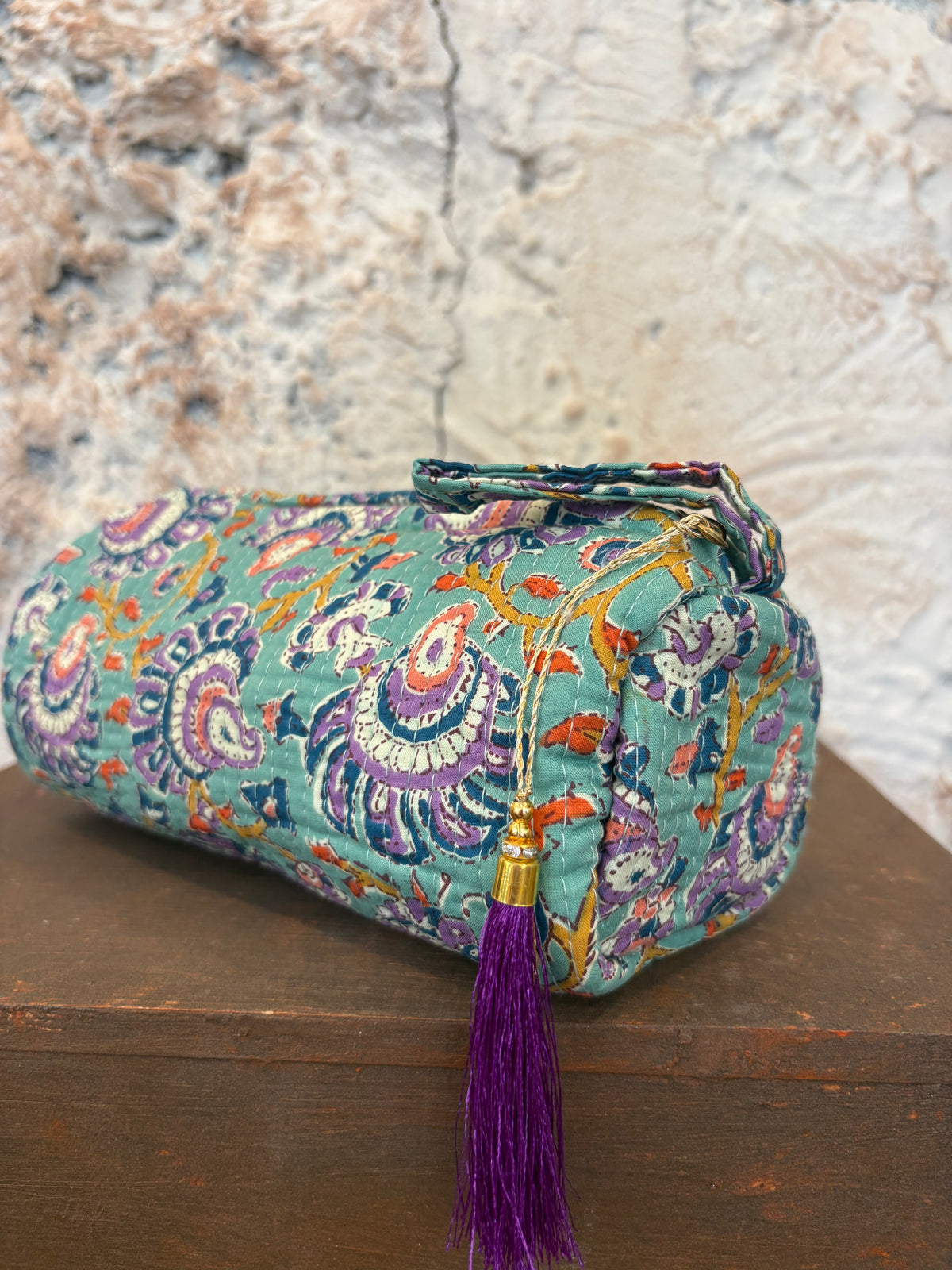 ESTUCHE GRANDE ESTAMPADO VERDE AGUA - LILA