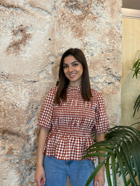 BLUSA PANEL ABEJA VICHY TEJA