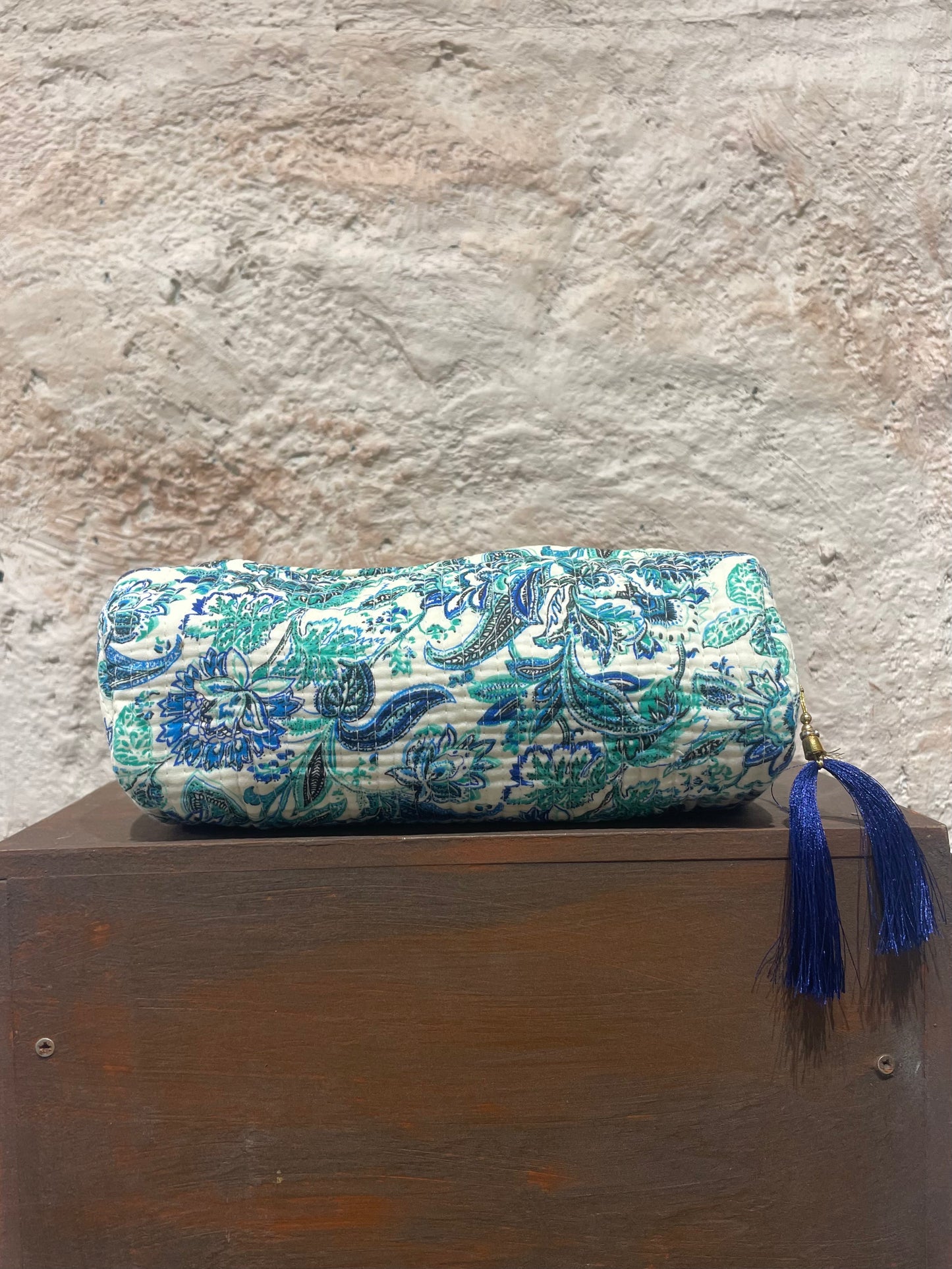 ESTUCHE GRANDE ESTAMPADO CRUDO-VERDE AGUA