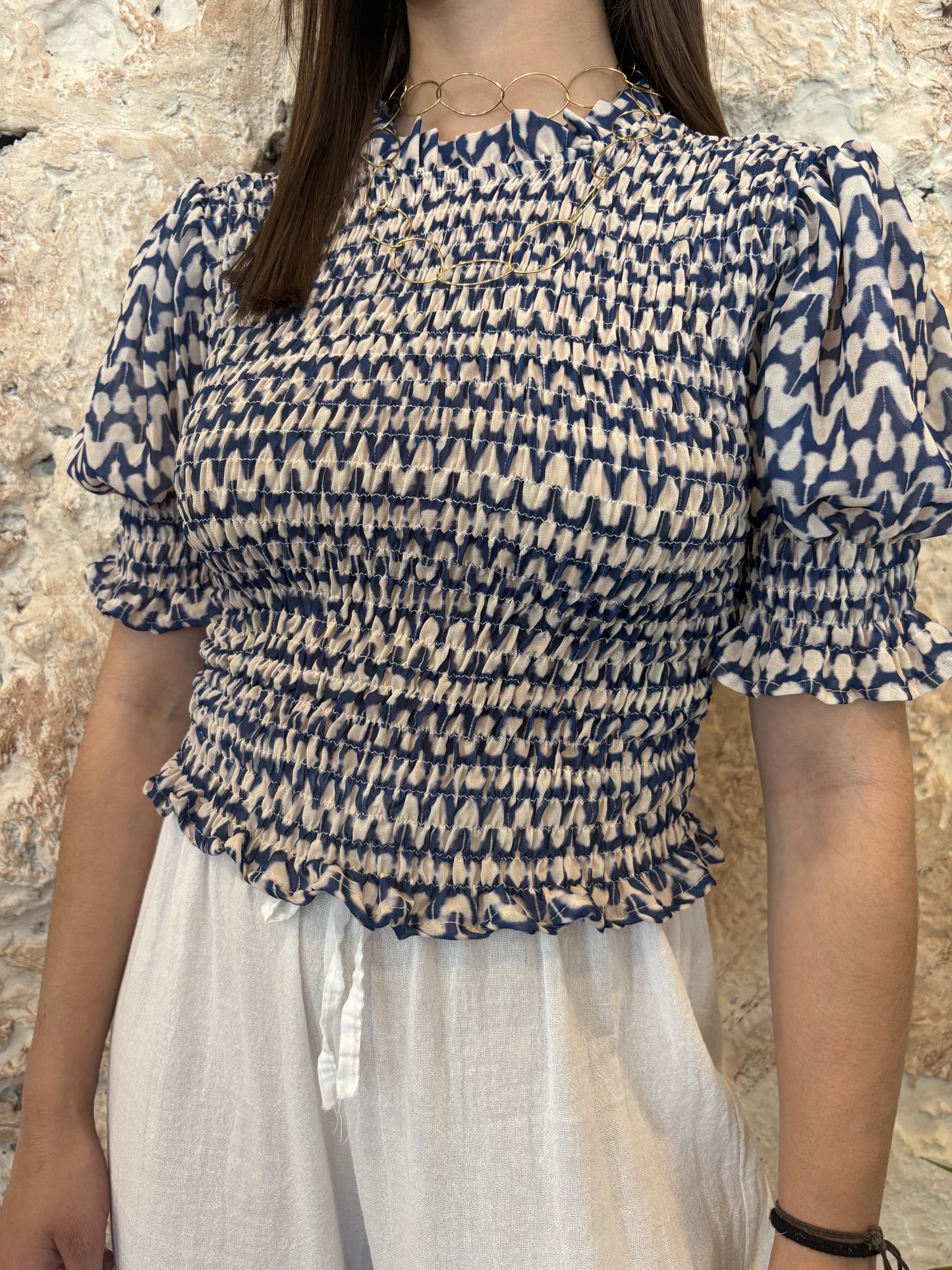 BLUSA ESTAMPADA PANEL AZUL-BEIGE