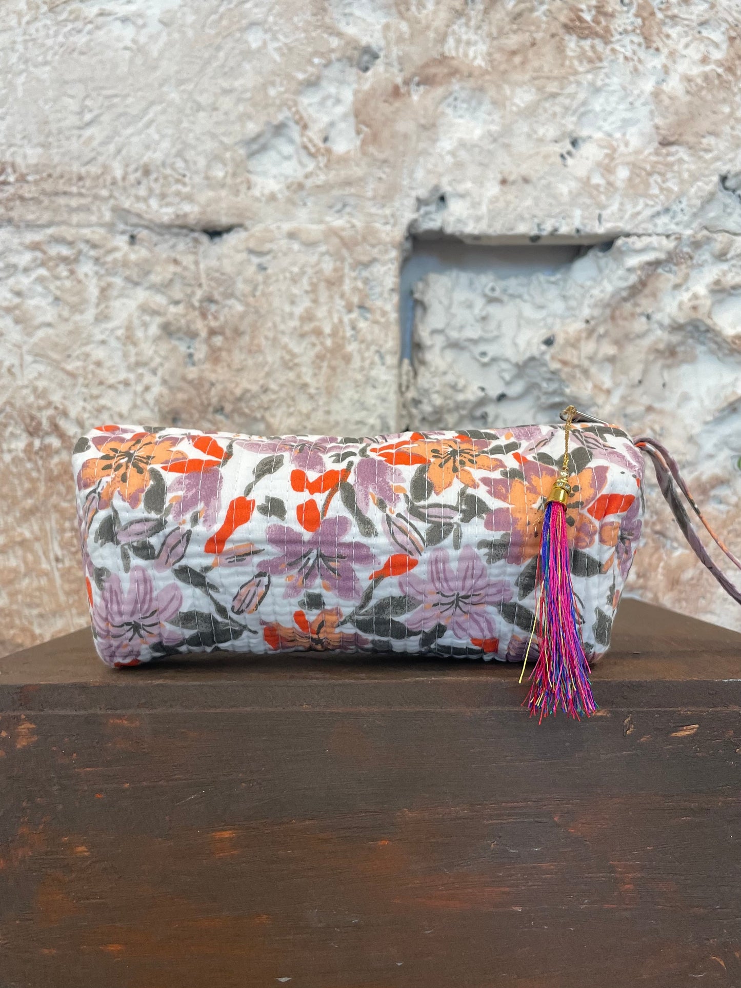 ESTUCHE ESTAMPADO MALVA Y NARANJA