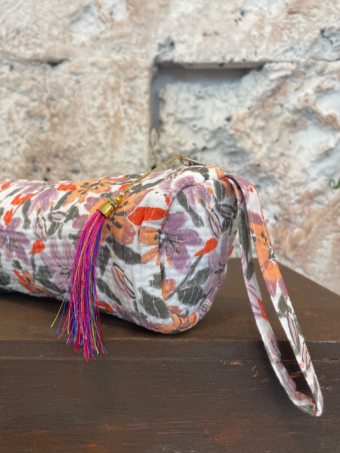 ESTUCHE ESTAMPADO MALVA Y NARANJA