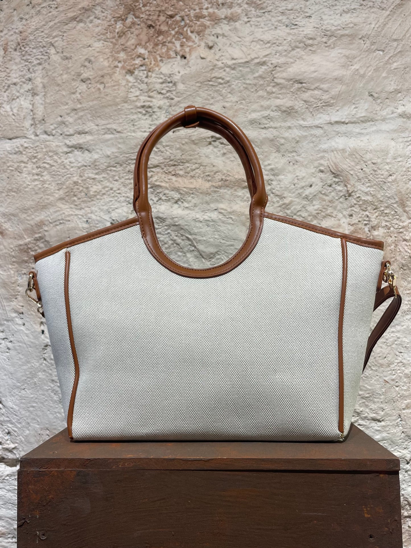 BOLSO SHOPPER LONA DETALLE CAMEL