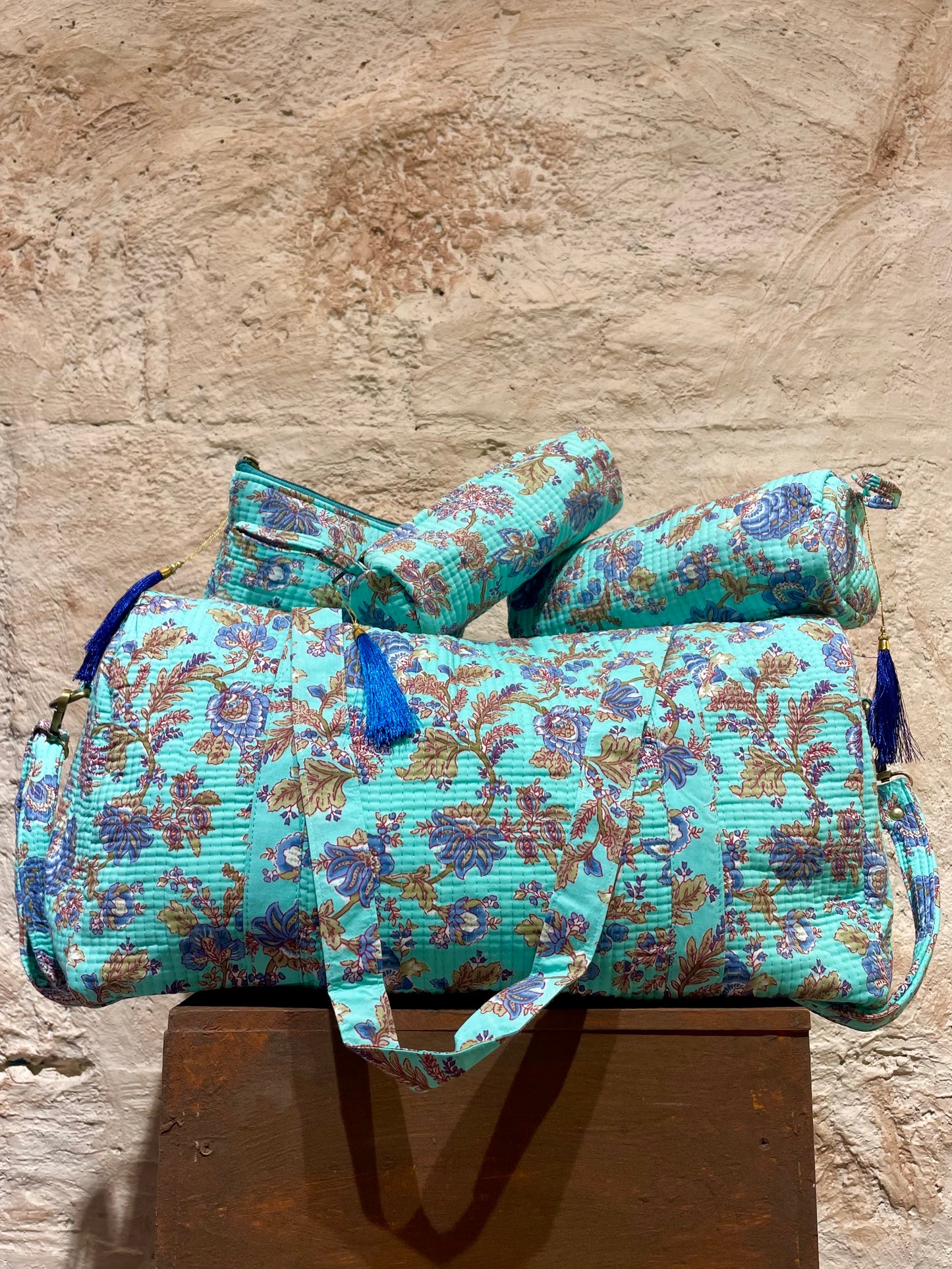 BOLSO VIAJE ESTAMPADO VERDE AGUA-AZUL