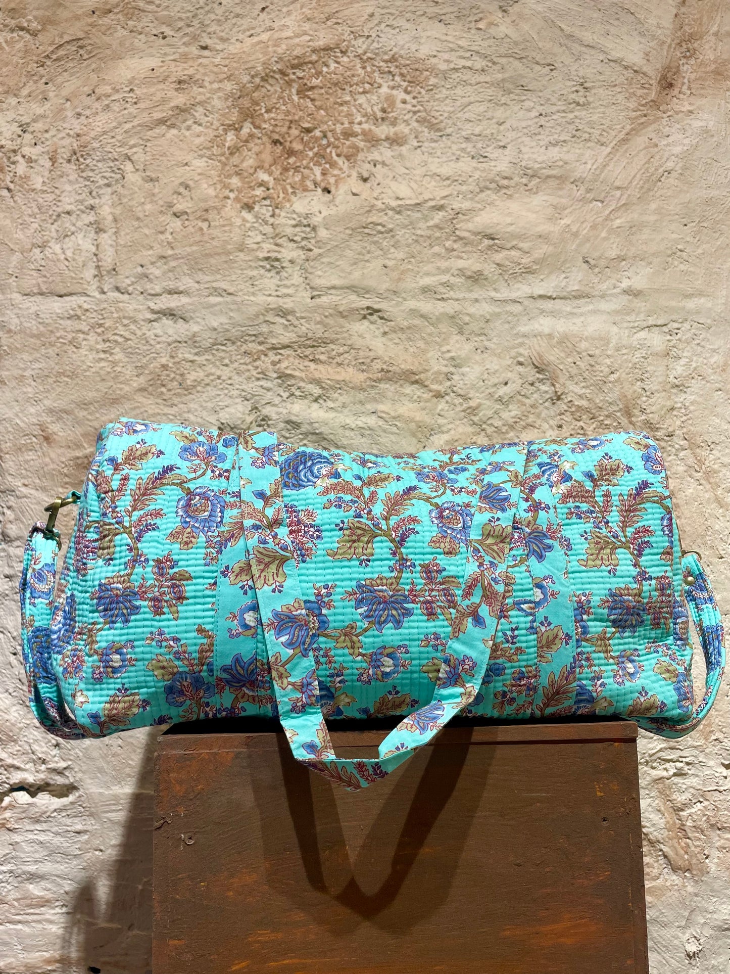 BOLSO VIAJE ESTAMPADO VERDE AGUA-AZUL