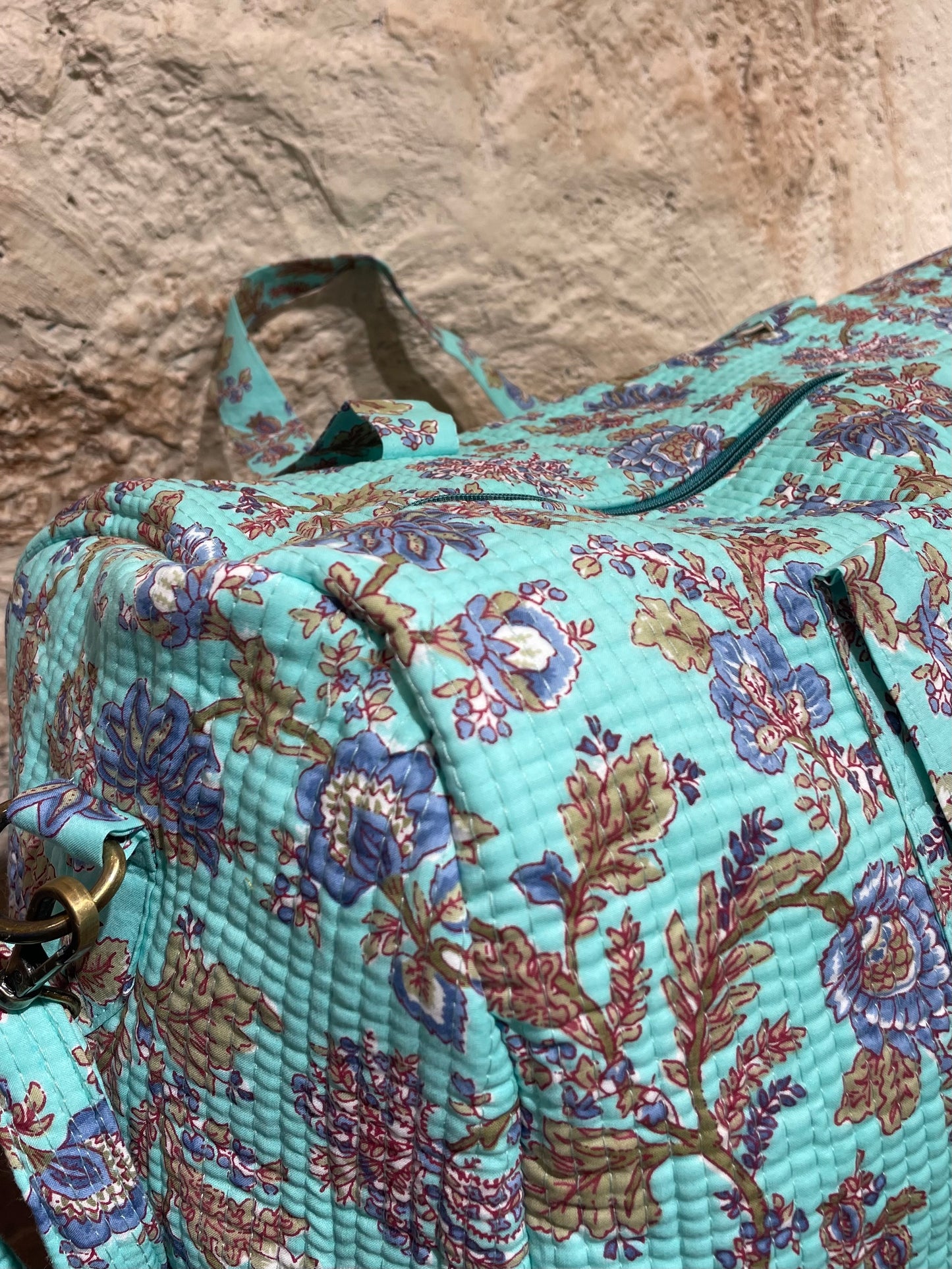 BOLSO VIAJE ESTAMPADO VERDE AGUA-AZUL