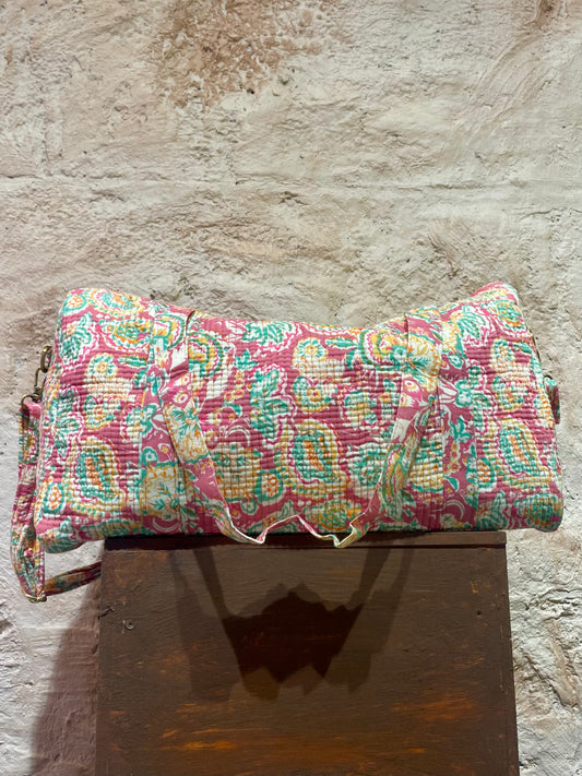 BOLSO VIAJE ESTAMPADO ROSA-VERDE
